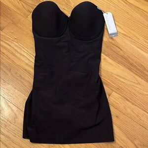 Ambrielle Black Strapless Bra Slip Firm Contril Wonderful Edge Built-In Panty